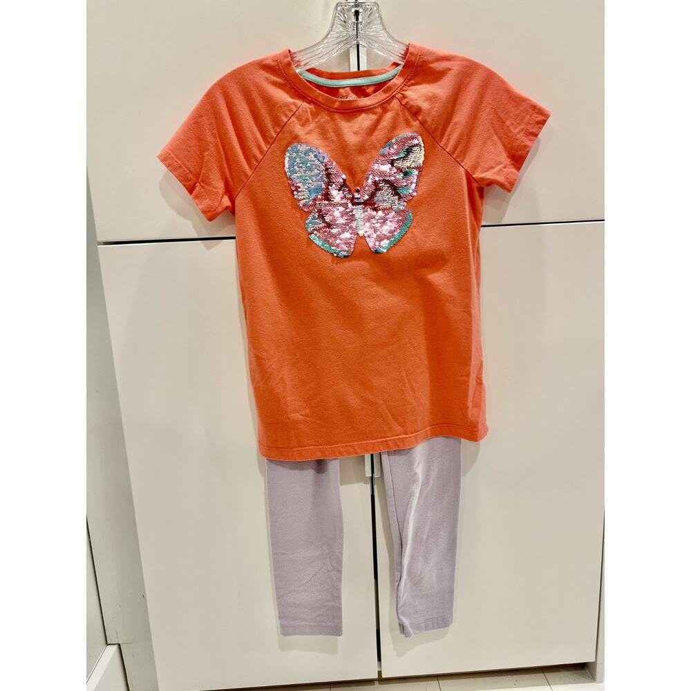Cat & Jack Girls Butterfly Flippable Sequin Butterfly + leggins set sz 10/12